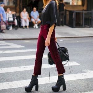 Paige Colette Crop Flare stretch ruby red wine Velvet pants size 27